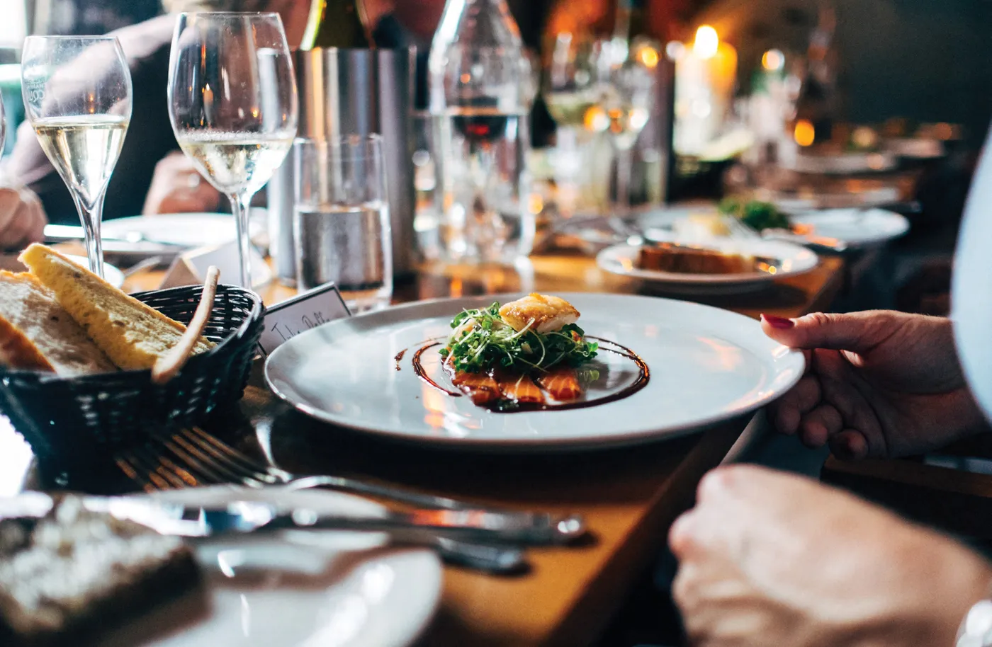 A plated dish on a fine dining table