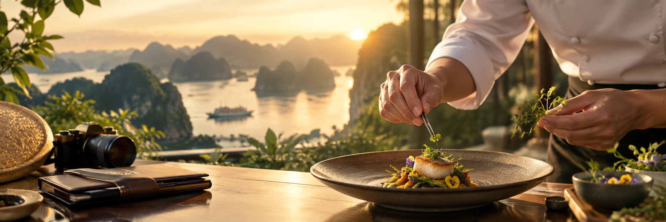 Nghệ nhân thu hoạch rau thơm tại vùng núi Việt Nam